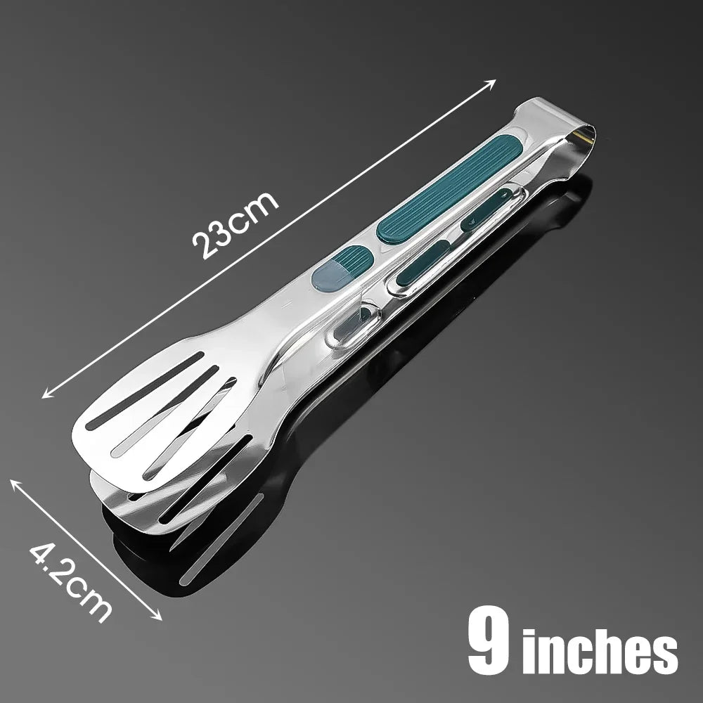 Stainless Steel BBQ Tongs - Non-Slip Silicone Handle Food Clip for Meat Salad and Baking - ZOOMNSTORE