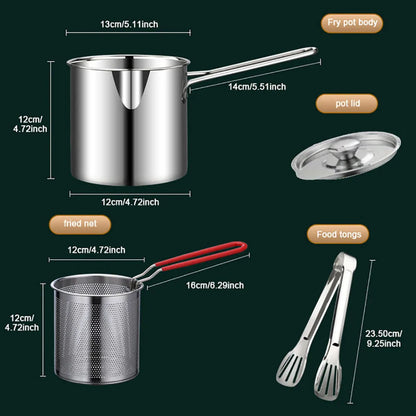 Stainless Steel Fryer Pot Set - 4 Piece Tempura  Frying Basket - ZOOMNSTORE
