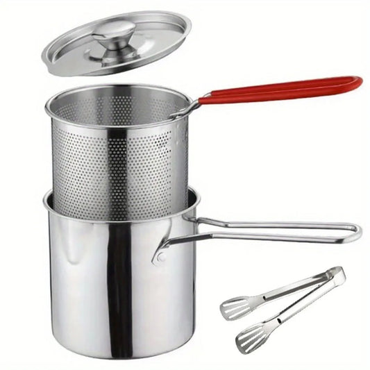 Stainless Steel Fryer Pot Set - 4 Piece Tempura  Frying Basket - ZOOMNSTORE