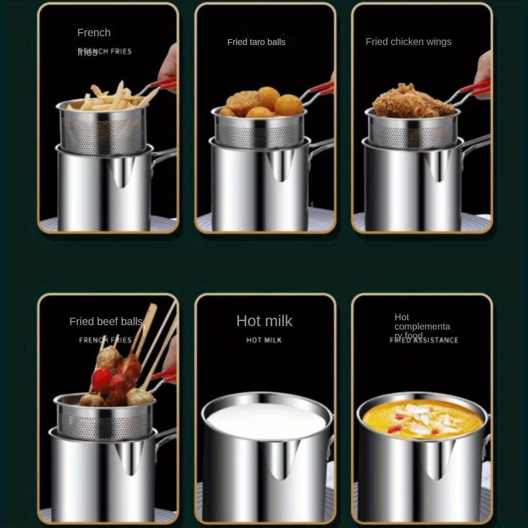 Stainless Steel Fryer Pot Set - 4 Piece Tempura  Frying Basket - ZOOMNSTORE