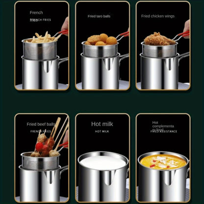Stainless Steel Fryer Pot Set - 4 Piece Tempura  Frying Basket - ZOOMNSTORE