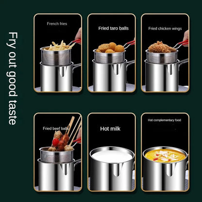 Stainless Steel Fryer Pot Set - 4 Piece Tempura  Frying Basket - ZOOMNSTORE
