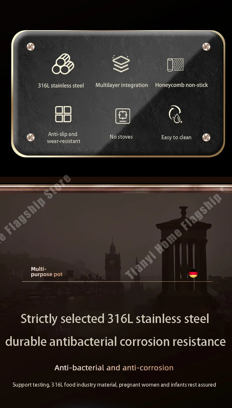 316 Stainless Steel Non-Stick Frying Pan Wok - Induction  Gas Stove Cookware - ZOOMNSTORE