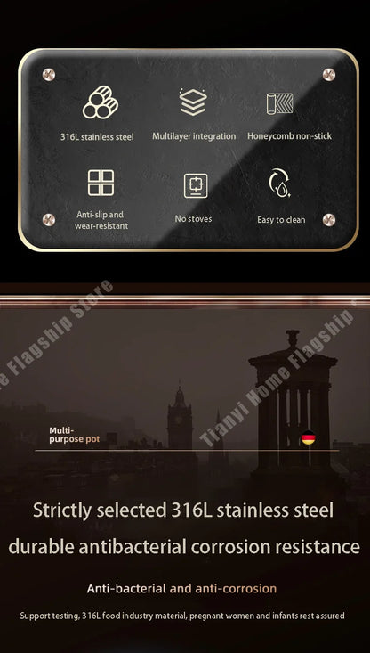 316 Stainless Steel Non-Stick Frying Pan Wok - Induction  Gas Stove Cookware - ZOOMNSTORE