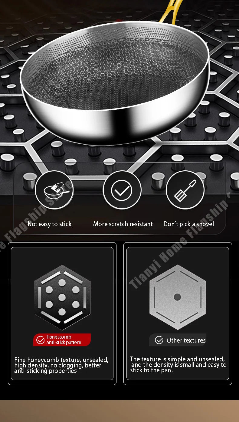 316 Stainless Steel Non-Stick Frying Pan Wok - Induction  Gas Stove Cookware - ZOOMNSTORE