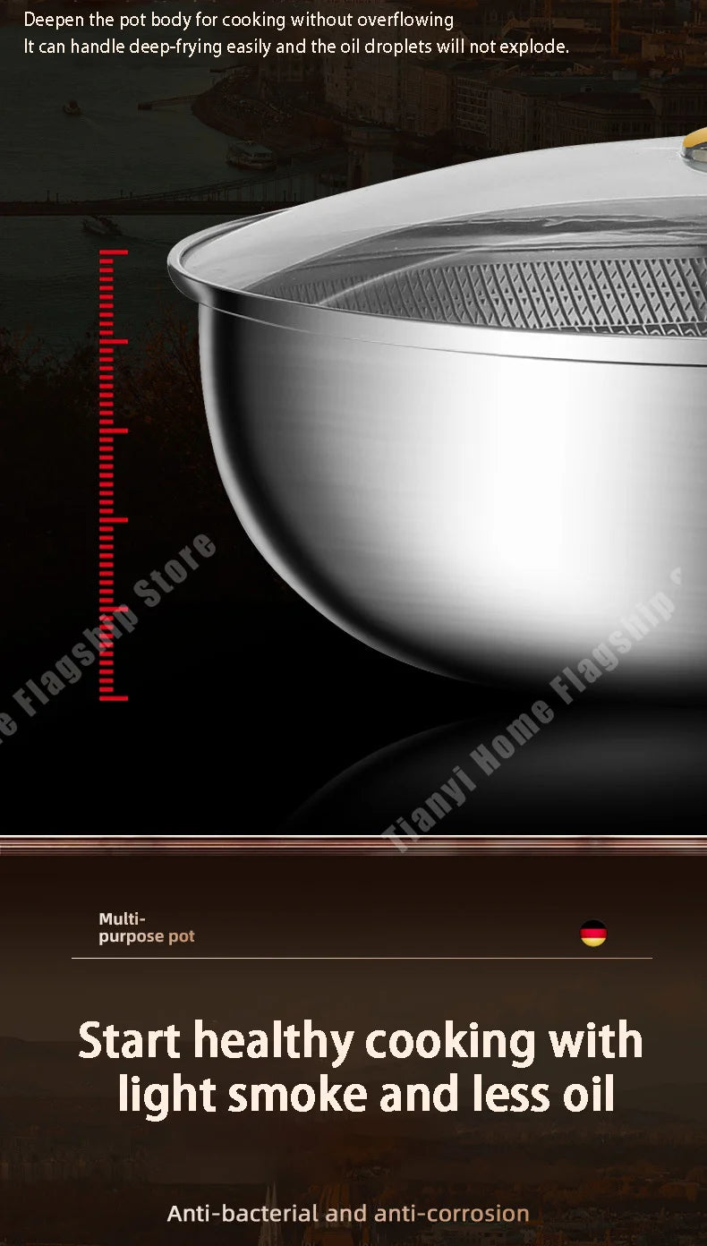 316 Stainless Steel Non-Stick Frying Pan Wok - Induction  Gas Stove Cookware - ZOOMNSTORE