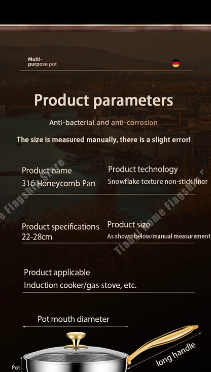 316 Stainless Steel Non-Stick Frying Pan Wok - Induction  Gas Stove Cookware - ZOOMNSTORE