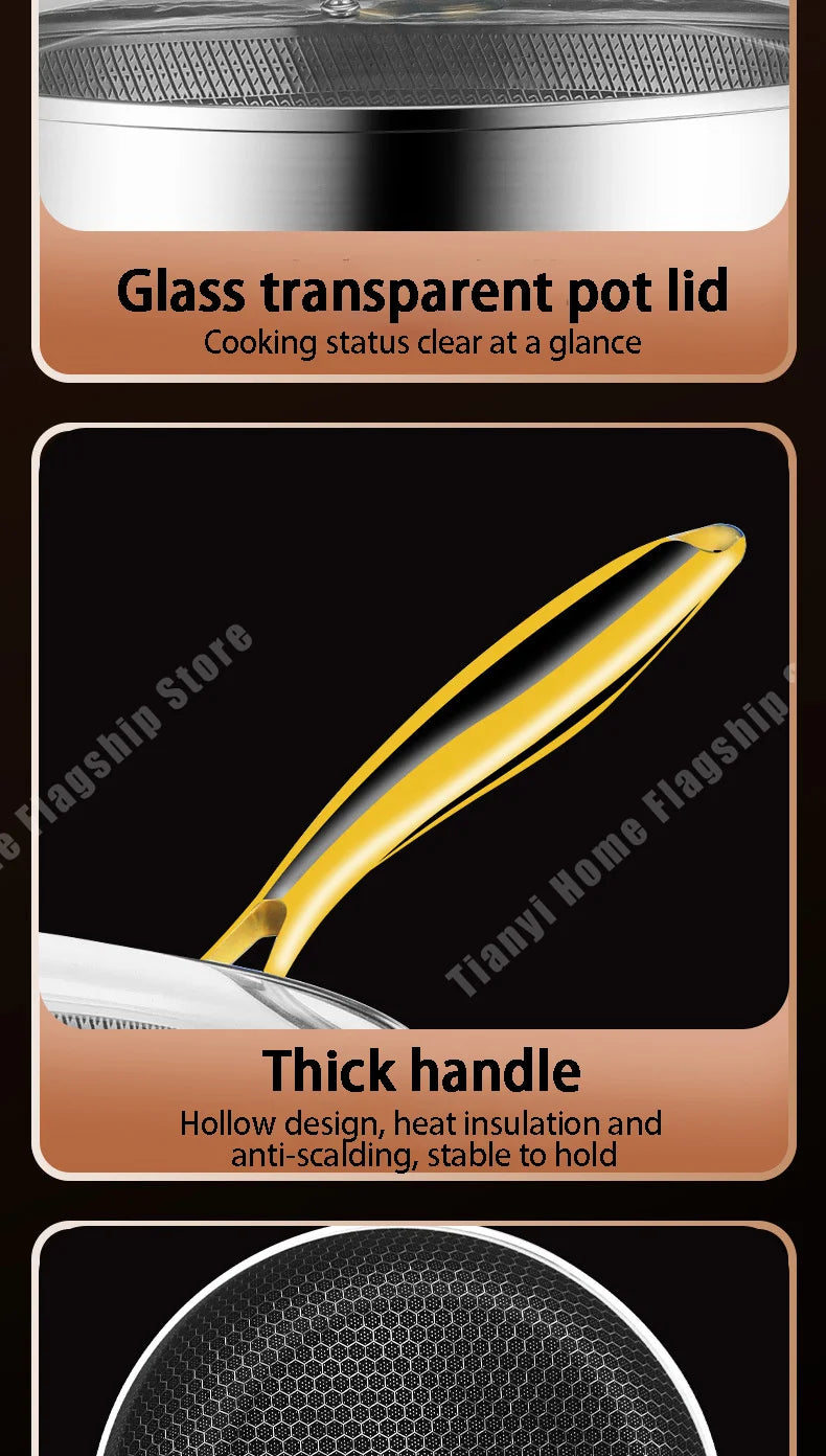 316 Stainless Steel Non-Stick Frying Pan Wok - Induction  Gas Stove Cookware - ZOOMNSTORE