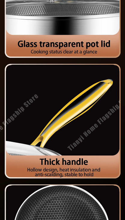 316 Stainless Steel Non-Stick Frying Pan Wok - Induction  Gas Stove Cookware - ZOOMNSTORE