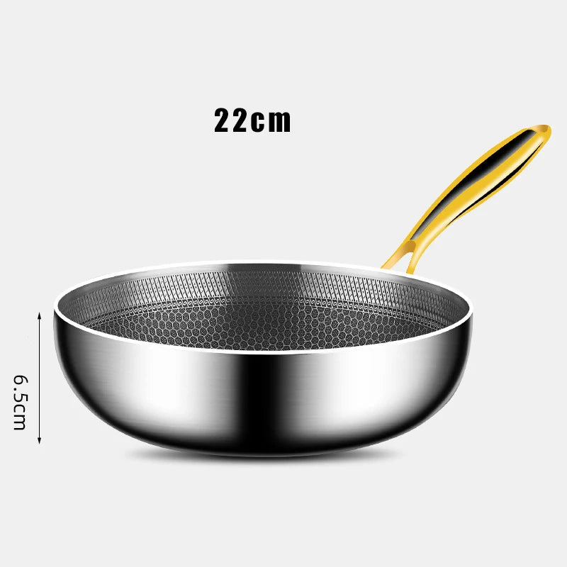 316 Stainless Steel Non-Stick Frying Pan Wok - Induction  Gas Stove Cookware - ZOOMNSTORE
