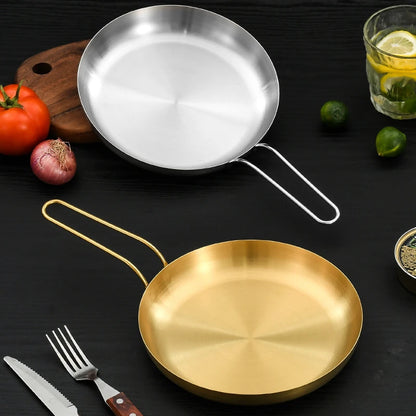 Stainless Steel Frying Pan | Golden Silver Cooking Skillet With Ergonomic Handle - ZOOMNSTORE