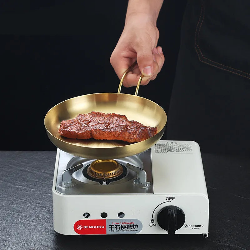 Stainless Steel Frying Pan | Golden Silver Cooking Skillet With Ergonomic Handle - ZOOMNSTORE