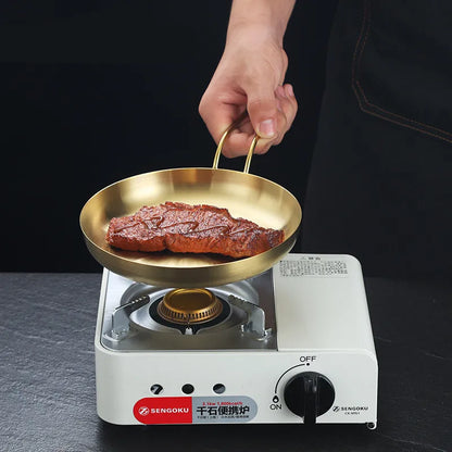 Stainless Steel Frying Pan | Golden Silver Cooking Skillet With Ergonomic Handle - ZOOMNSTORE