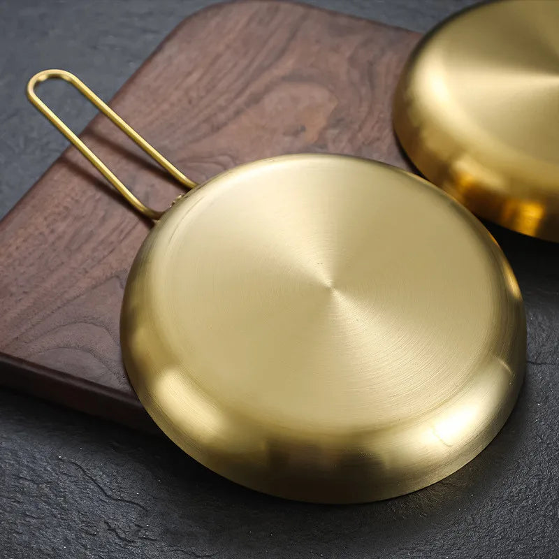 Stainless Steel Frying Pan | Golden Silver Cooking Skillet With Ergonomic Handle - ZOOMNSTORE