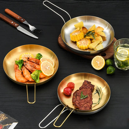Stainless Steel Frying Pan | Golden Silver Cooking Skillet With Ergonomic Handle - ZOOMNSTORE