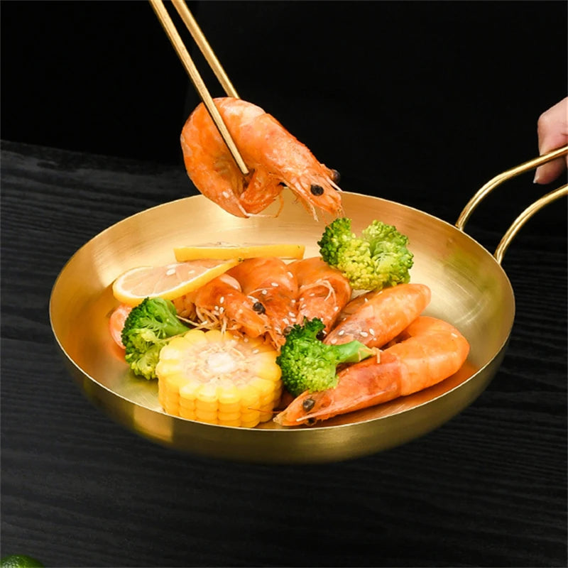 Stainless Steel Frying Pan | Golden Silver Cooking Skillet With Ergonomic Handle - ZOOMNSTORE