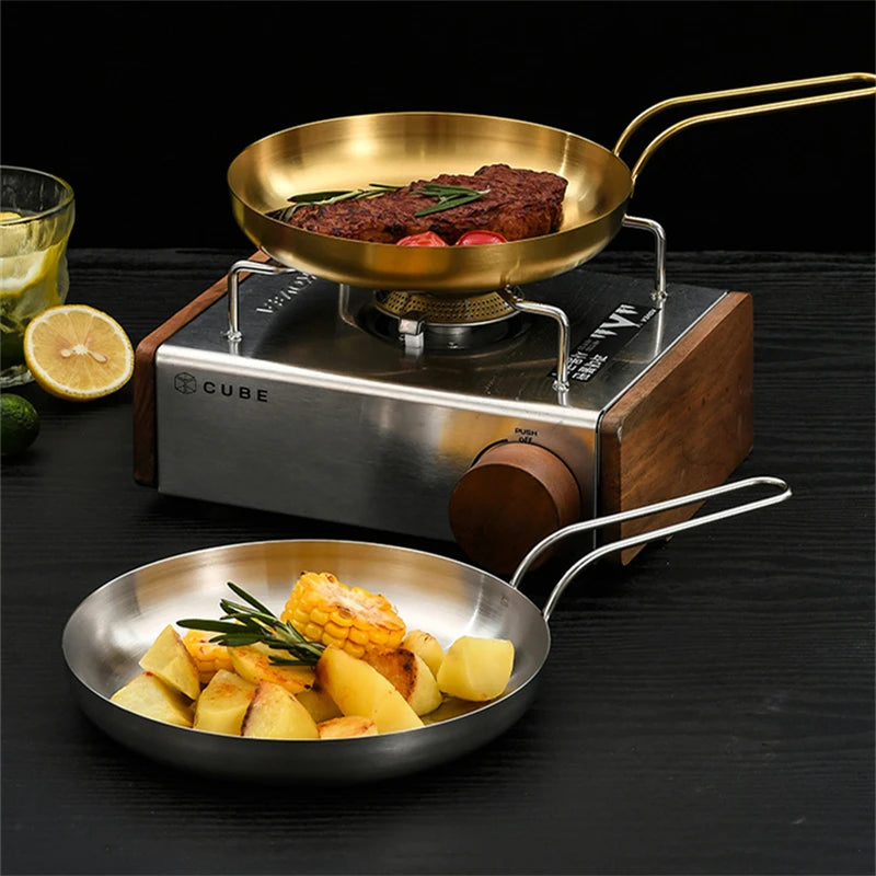 Stainless Steel Frying Pan | Golden Silver Cooking Skillet With Ergonomic Handle - ZOOMNSTORE