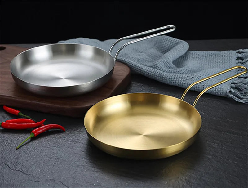 Stainless Steel Frying Pan | Golden Silver Cooking Skillet With Ergonomic Handle - ZOOMNSTORE