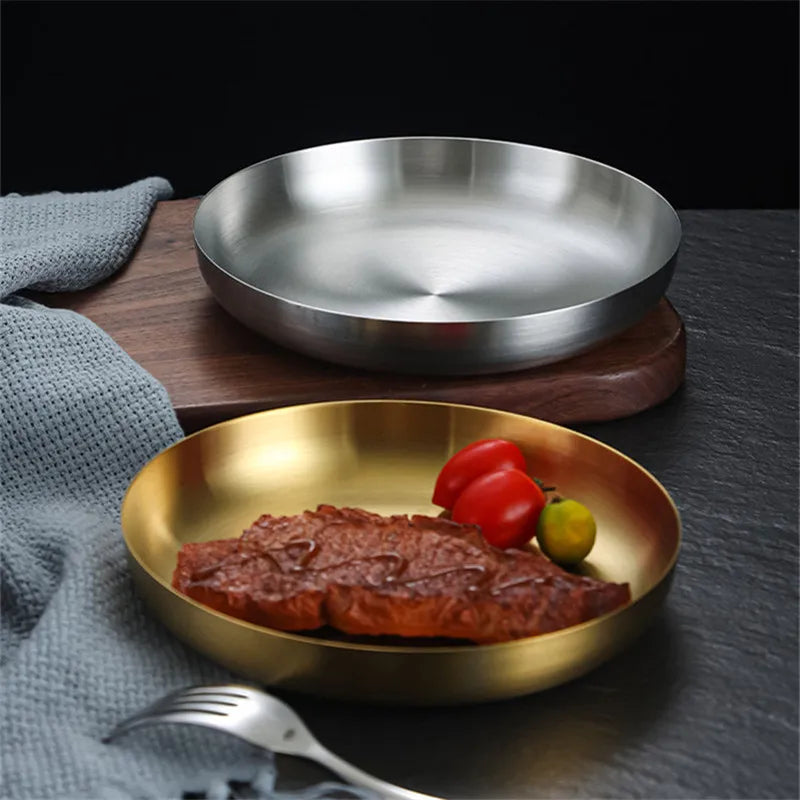 Stainless Steel Frying Pan | Golden Silver Cooking Skillet With Ergonomic Handle - ZOOMNSTORE