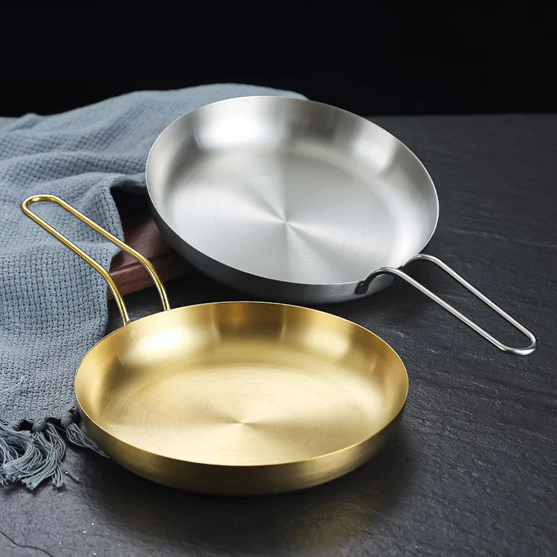Stainless Steel Frying Pan | Golden Silver Cooking Skillet With Ergonomic Handle - ZOOMNSTORE