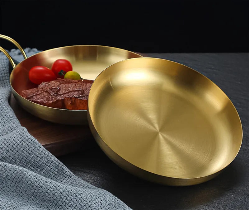 Stainless Steel Frying Pan | Golden Silver Cooking Skillet With Ergonomic Handle - ZOOMNSTORE