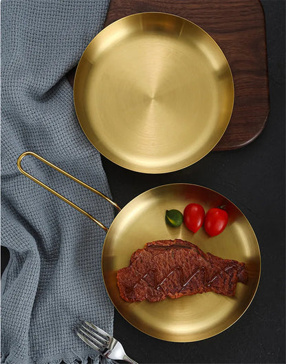 Stainless Steel Frying Pan | Golden Silver Cooking Skillet With Ergonomic Handle - ZOOMNSTORE