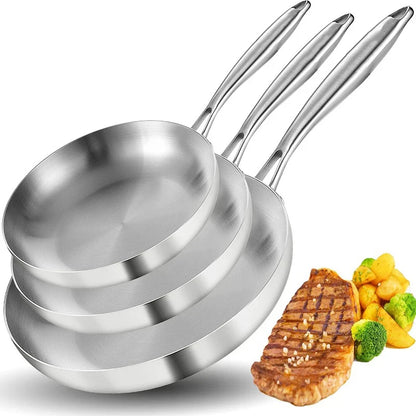 Stainless Steel Frying Pan | Round Bottom Wok, Chemical Free Pan With Brushed Steel Handle - ZOOMNSTORE