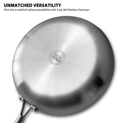 Stainless Steel Frying Pan | Round Bottom Wok, Chemical Free Pan With Brushed Steel Handle - ZOOMNSTORE