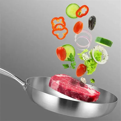 Stainless Steel Frying Pan | Round Bottom Wok, Chemical Free Pan With Brushed Steel Handle - ZOOMNSTORE