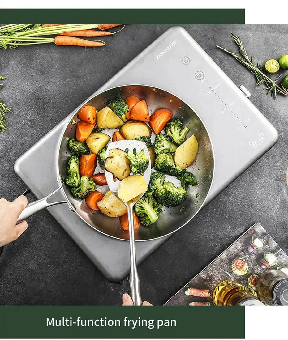 Stainless Steel Frying Pan | Round Bottom Wok, Chemical Free Pan With Brushed Steel Handle - ZOOMNSTORE