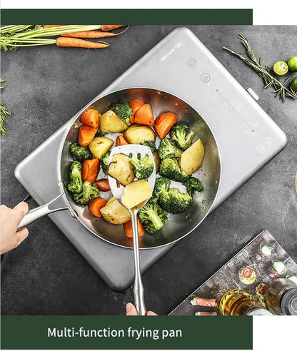 Stainless Steel Frying Pan | Round Bottom Wok, Chemical Free Pan With Brushed Steel Handle - ZOOMNSTORE
