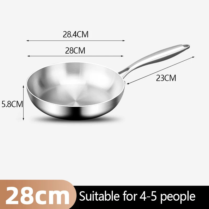 Stainless Steel Frying Pan | Round Bottom Wok, Chemical Free Pan With Brushed Steel Handle - ZOOMNSTORE