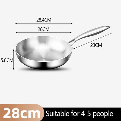 Stainless Steel Frying Pan | Round Bottom Wok, Chemical Free Pan With Brushed Steel Handle - ZOOMNSTORE
