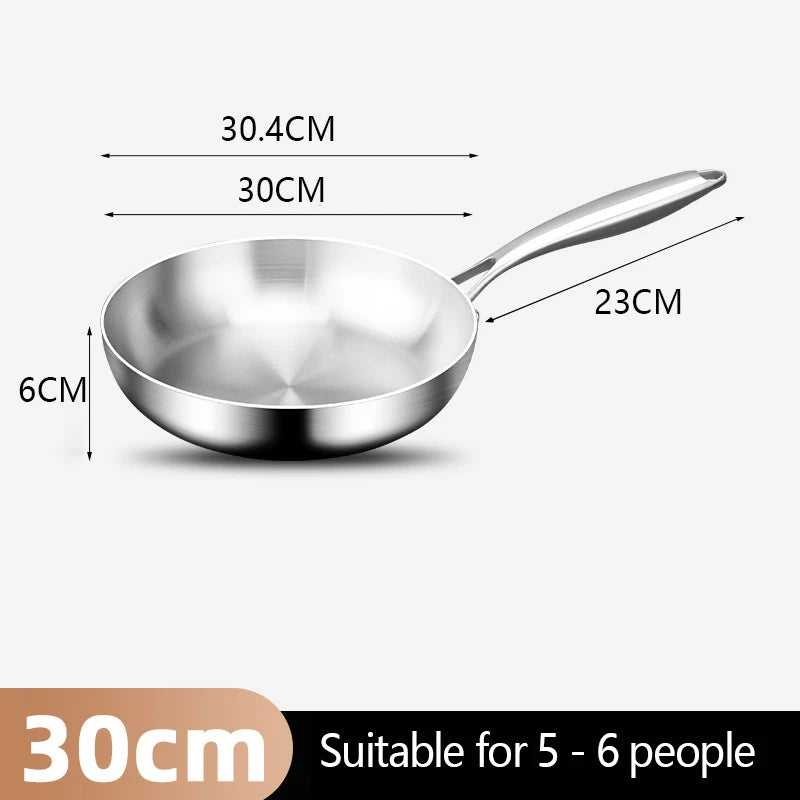 Stainless Steel Frying Pan | Round Bottom Wok, Chemical Free Pan With Brushed Steel Handle - ZOOMNSTORE