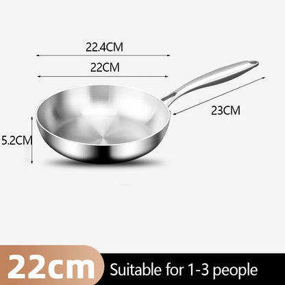 Stainless Steel Frying Pan | Round Bottom Wok, Chemical Free Pan With Brushed Steel Handle - ZOOMNSTORE