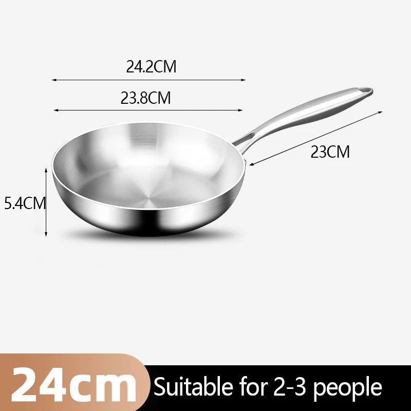 Stainless Steel Frying Pan | Round Bottom Wok, Chemical Free Pan With Brushed Steel Handle - ZOOMNSTORE