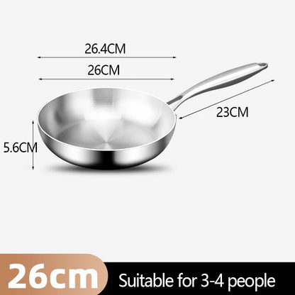 Stainless Steel Frying Pan | Round Bottom Wok, Chemical Free Pan With Brushed Steel Handle - ZOOMNSTORE