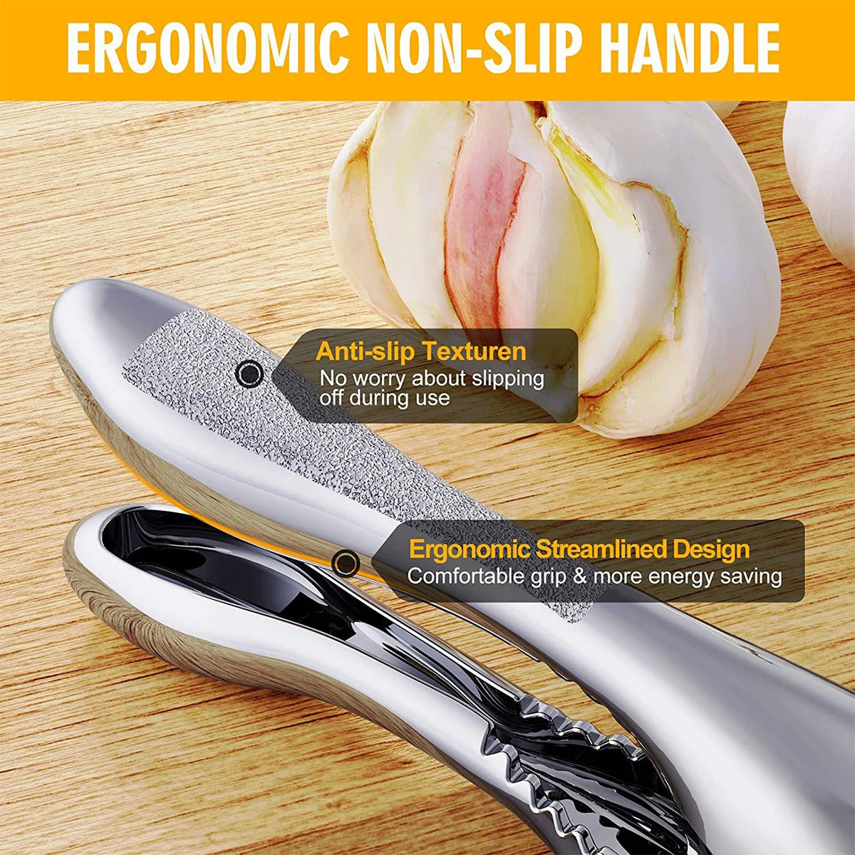 Stainless Steel Garlic Press - Dual Function Garlic Crusher Tool With Anti Slip Handle - ZOOMNSTORE
