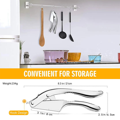 Stainless Steel Garlic Press - Dual Function Garlic Crusher Tool With Anti Slip Handle - ZOOMNSTORE