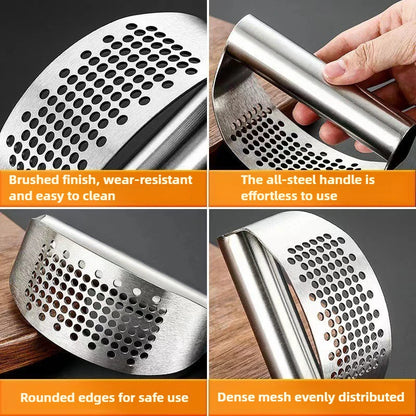 Stainless Steel Garlic Press | Manual Garlic Crusher & Ergonomic Squeezer - ZOOMNSTORE