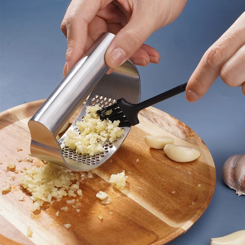 Stainless Steel Garlic Press | Manual Garlic Crusher & Ergonomic Squeezer - ZOOMNSTORE
