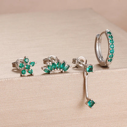 Stainless Steel Hoop Earrings - 4PCS Circle Huggie Set with Zircon Flower Studs - ZOOMNSTORE