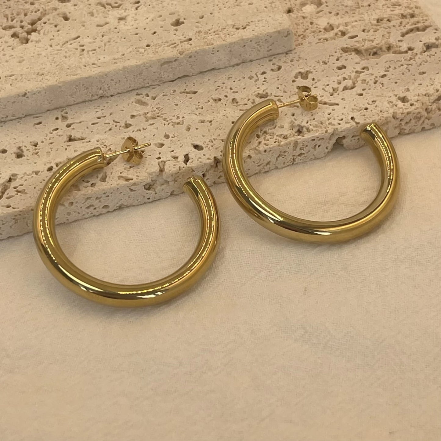 Stainless Steel Hoop Earrings – Large 30/40/50mm Gold Color Fashion Hoops - ZOOMNSTORE