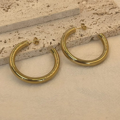 Stainless Steel Hoop Earrings – Large 30/40/50mm Gold Color Fashion Hoops - ZOOMNSTORE
