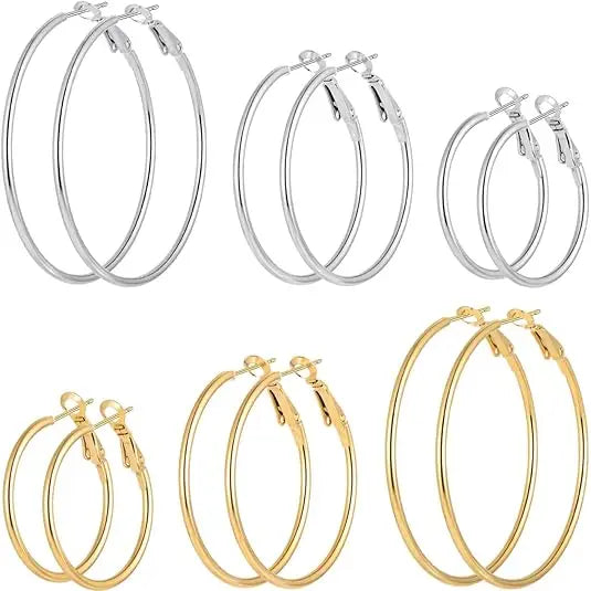 Stainless Steel Hoop Earrings - Smooth Open Round Unisex Jewelry Set - ZOOMNSTORE