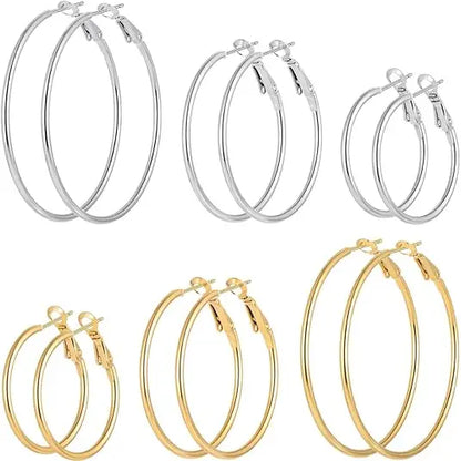 Stainless Steel Hoop Earrings - Smooth Open Round Unisex Jewelry Set - ZOOMNSTORE