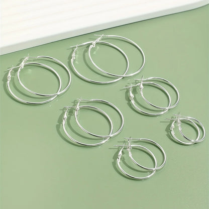 Stainless Steel Hoop Earrings - Smooth Open Round Unisex Jewelry Set - ZOOMNSTORE