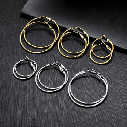 Stainless Steel Hoop Earrings - Smooth Open Round Unisex Jewelry Set - ZOOMNSTORE
