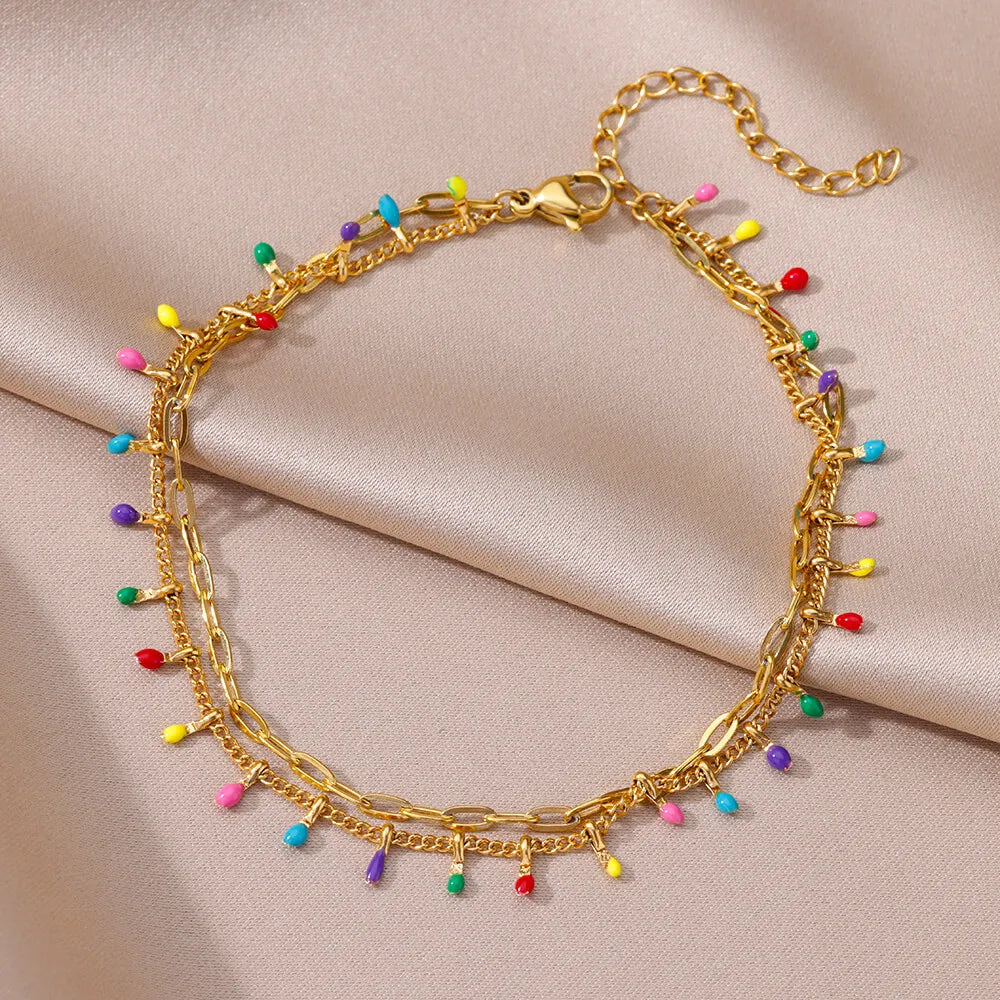 Stainless Steel Imitation Pearl Anklet - Gold Color Beach Accessories for Women - ZOOMNSTORE