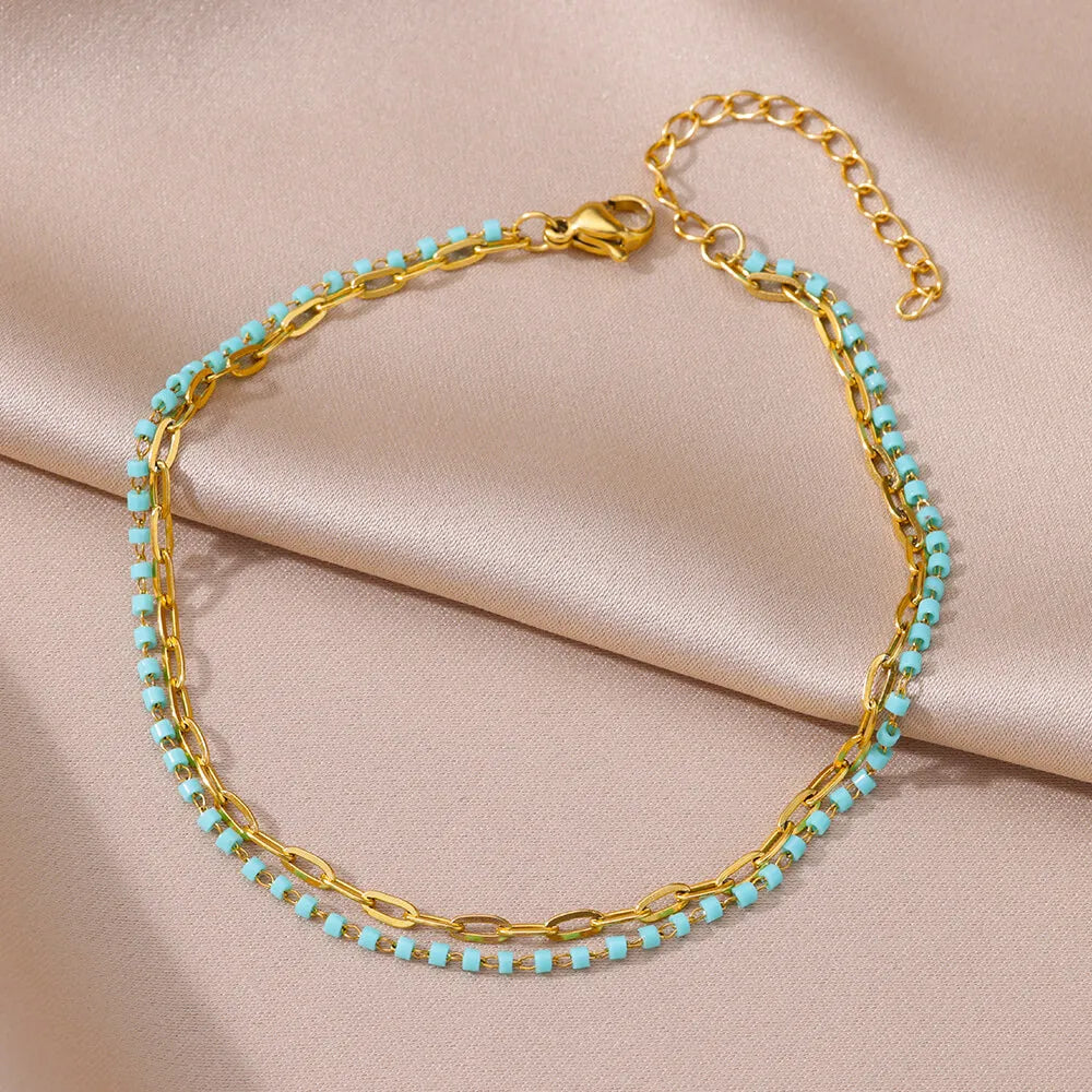 Stainless Steel Imitation Pearl Anklet - Gold Color Beach Accessories for Women - ZOOMNSTORE